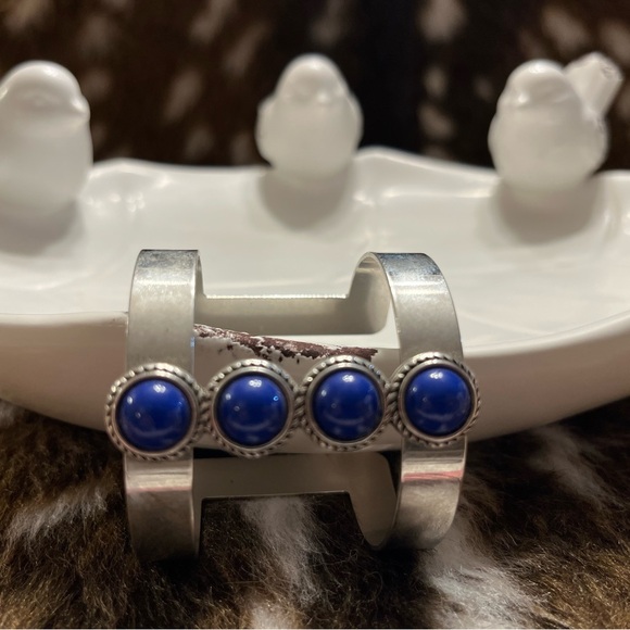 Jewelry - Silver tone Cuff Bracelet with Blue Accents